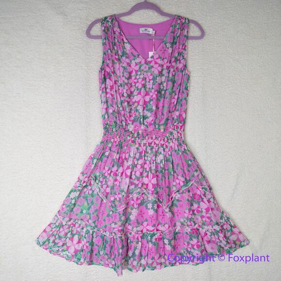 New! Vineyard Vines Silk Blend Montauk Daisy Peapode Tea Rose‎ Mini Dress, XS - Picture 1 of 16